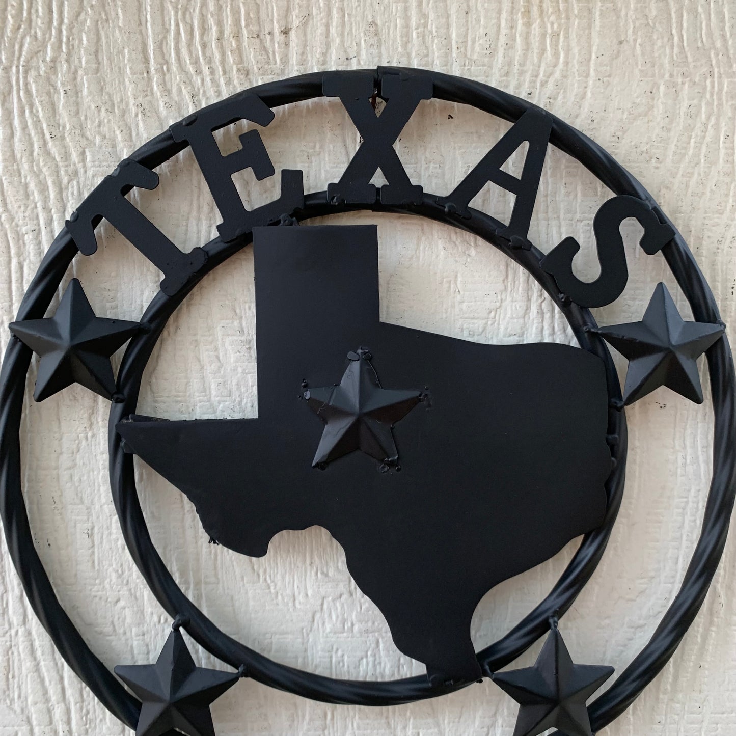 12" STATE OF TEXAS MAP RUSTIC BLACK TWISTED RING METAL SIGN WESTERN HOME DECOR HANDMADE NEW