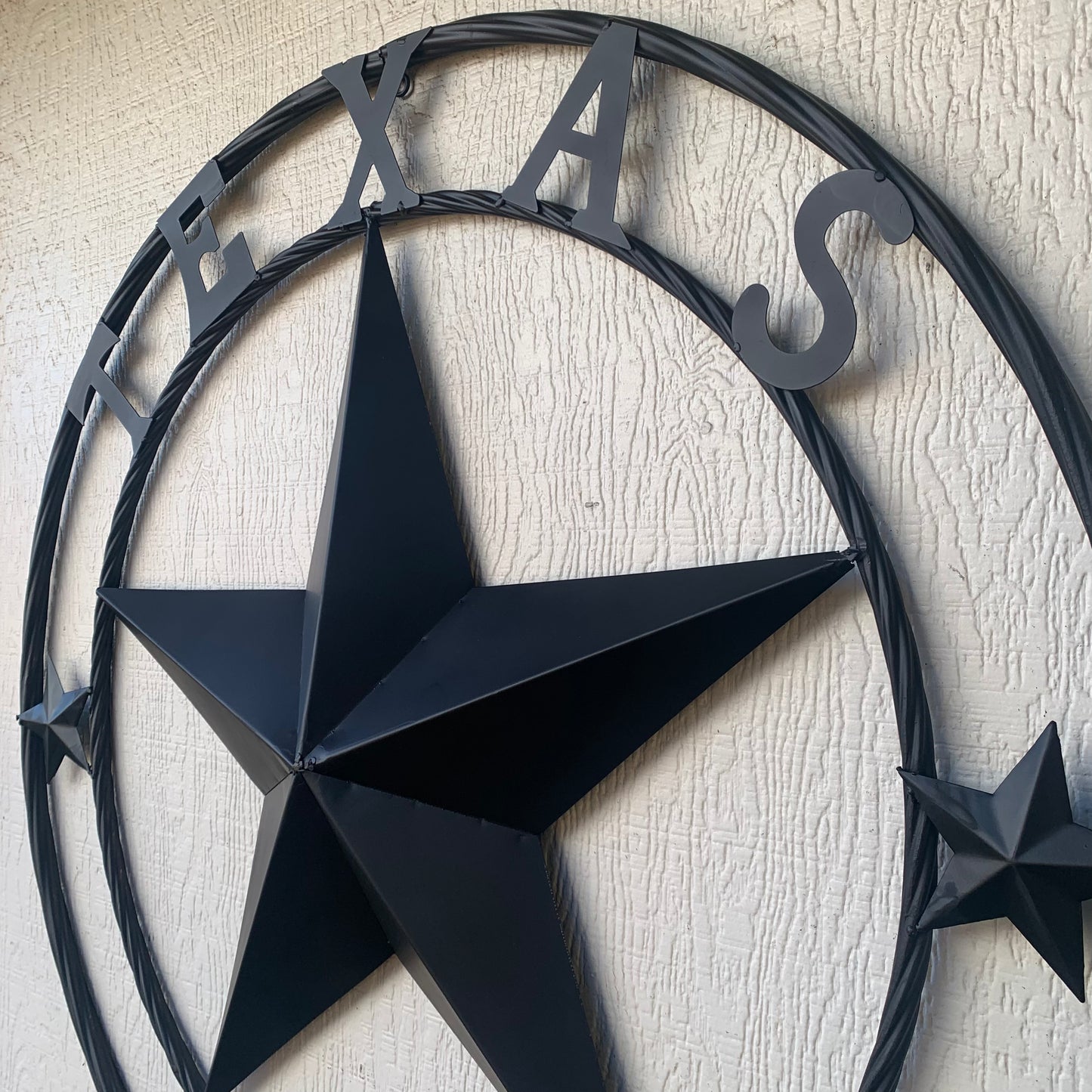 TEXAS LONESTAR WITH 3 SMALL STARS BARN STAR METAL RUSTIC BLACK TWISTED ROPE RING WESTERN HOME DECOR HANDMADE NEW