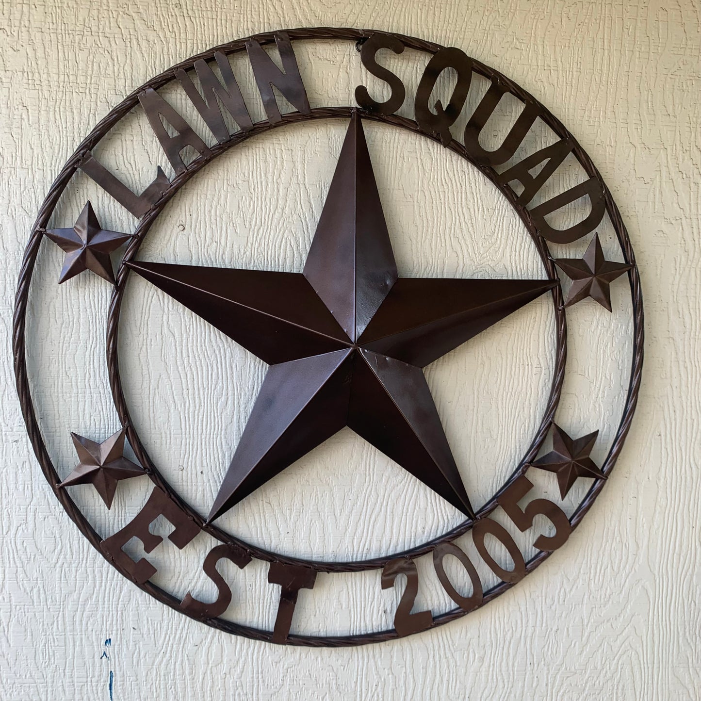 LAWN SQUAD STYLE CUSTOM BARN STAR NAME YOUR CUSTOM NAME STAR METAL NAME BARN STAR WITH TWISTED ROPE RING DESIGN METAL WALL 3d STAR ART WESTERN HOME DECOR RUSTIC BRONZE NEW