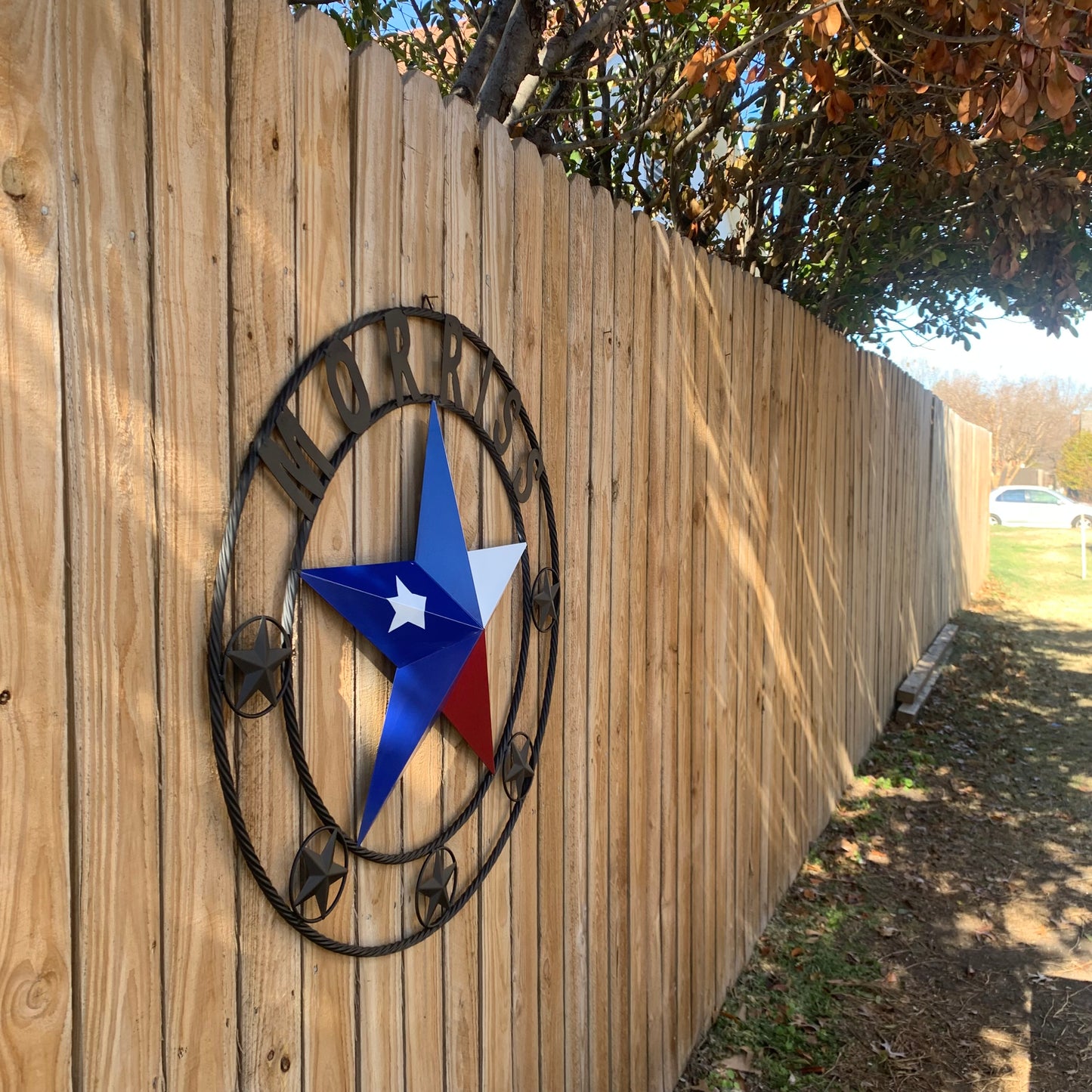 MORRISS TEXAS FLAG STYLE CUSTOM NAME STAR TWISTED ROPE BLACK RING WESTERN HOME DECOR HANDMADE