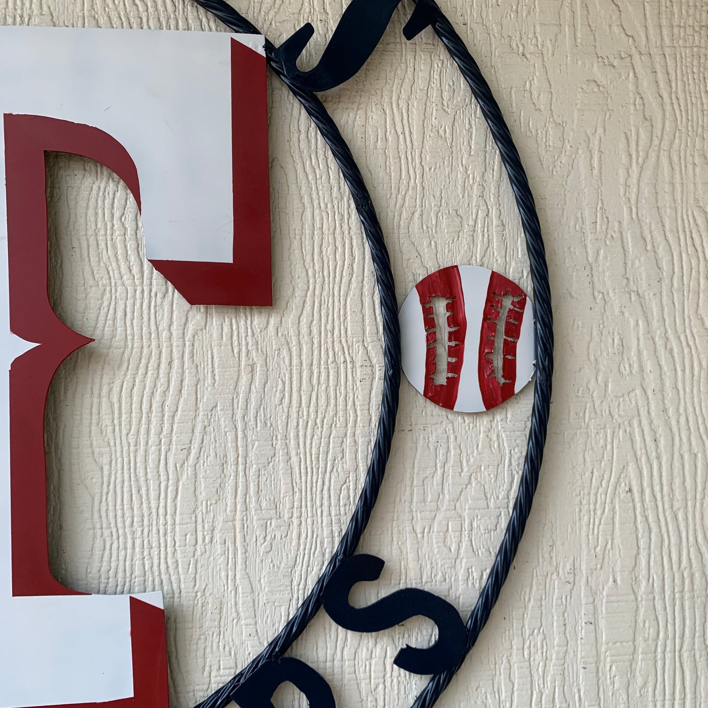 TEXAS RANGERS CUSTOM METAL VINTAGE CRAFT TEAM SIGN WHITE & RED & NAVY BLUE RING HANDMADE