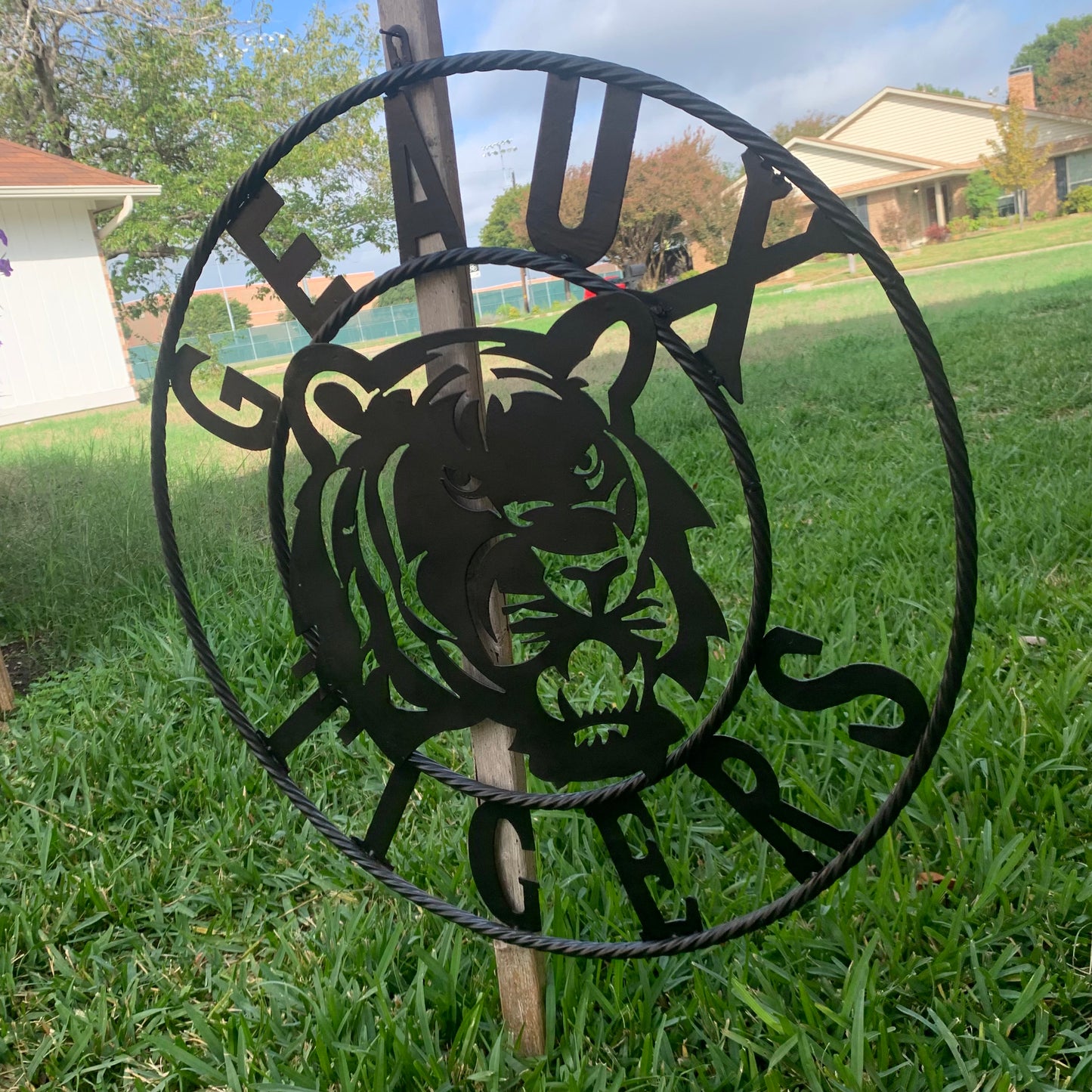 GEAUX TIGERS BLACK CUSTOM METAL VINTAGE CRAFT SIGN TEAM HANDMADE