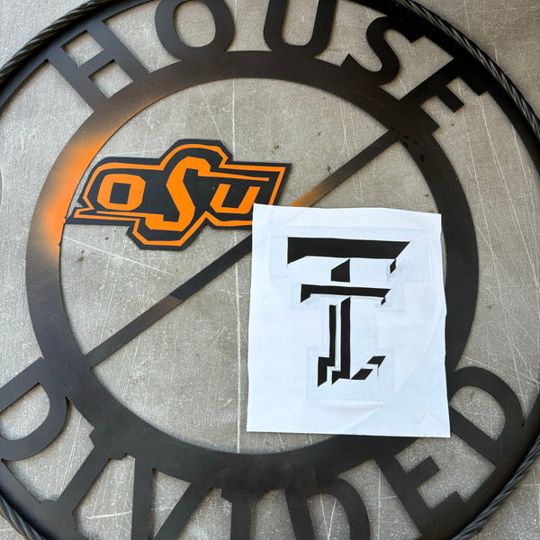 HOUSE DIVIDED OSU & TECH CUSTOM VINTAGE METAL CRAFT WALL ART RUSTIC TEAM SIGN HANDMADE 18",24",32",36