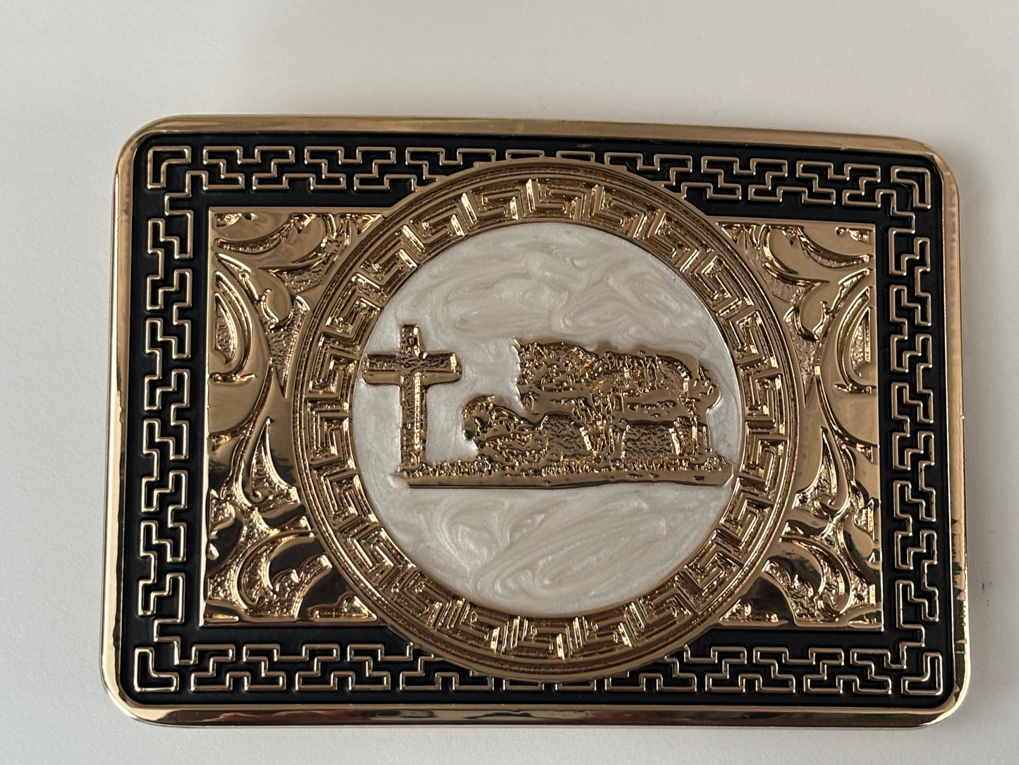 COWBOY PRAYER BELT BUCKLE GOLD WESTERN METAL BUCKLE FASHION ART 4.5" X 3.5"  #EH13230