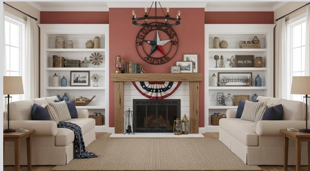 GOD BLESS USA LICENSE PLATE 3d STAR RED WHITE BLUE  WITH BRONZE RING METAL BARN STAR TWISTED ROPE RING WALL ART WESTERN HOME DECOR HANDMADE #EH
