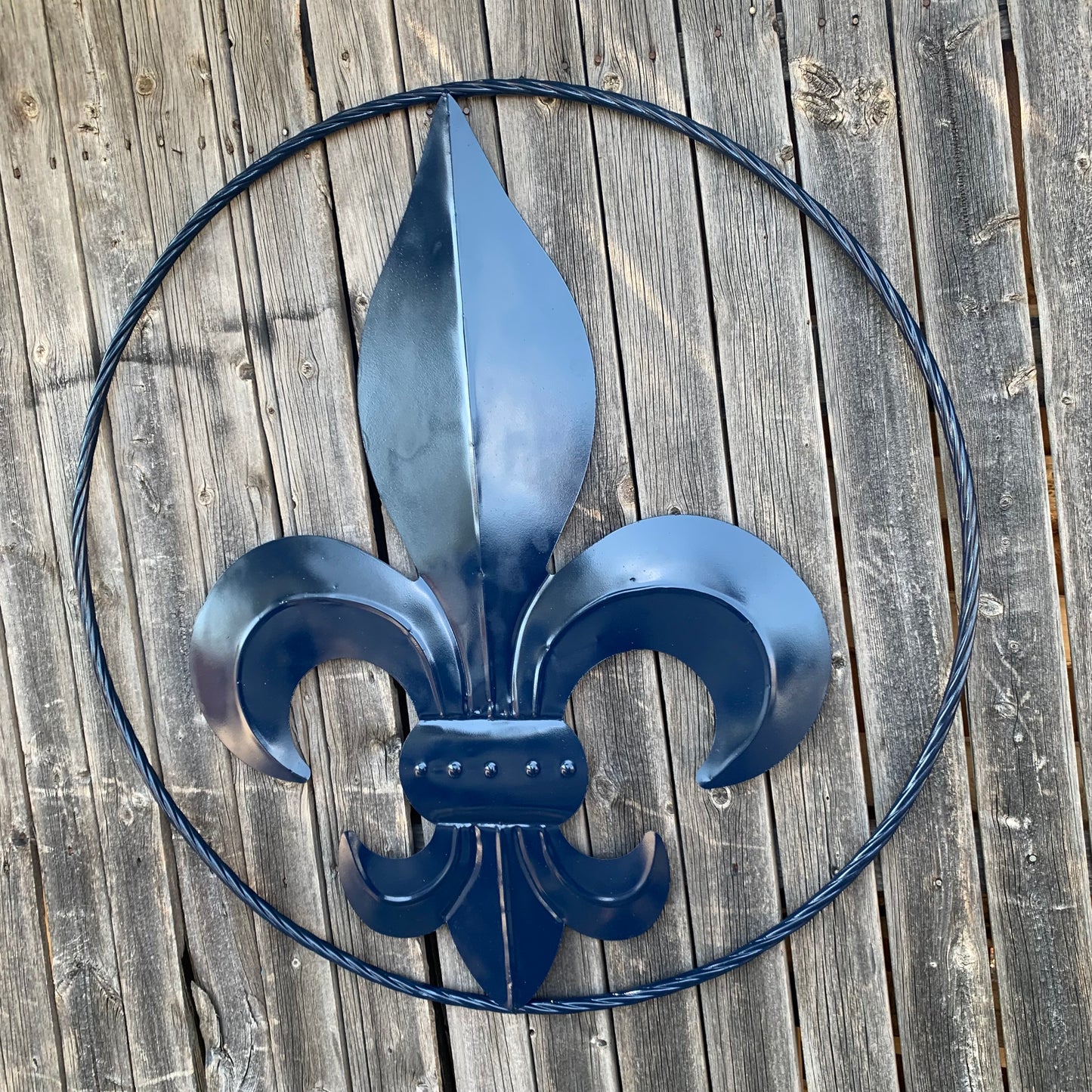 NAVY BLUE 24",36" FLEUR DE LIS METAL WALL ART SIGN WESTERN HOME DECOR HANDMADE NEW #EH10764
