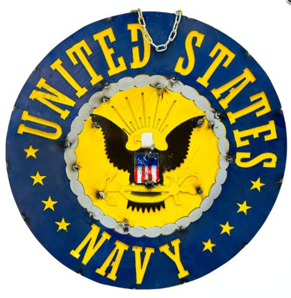 NAVY 23" CUSTOM METAL VINTAGE CRAFT SIGN DISC WALL ART WESTERN HOME DECOR HANDMADE #36-082