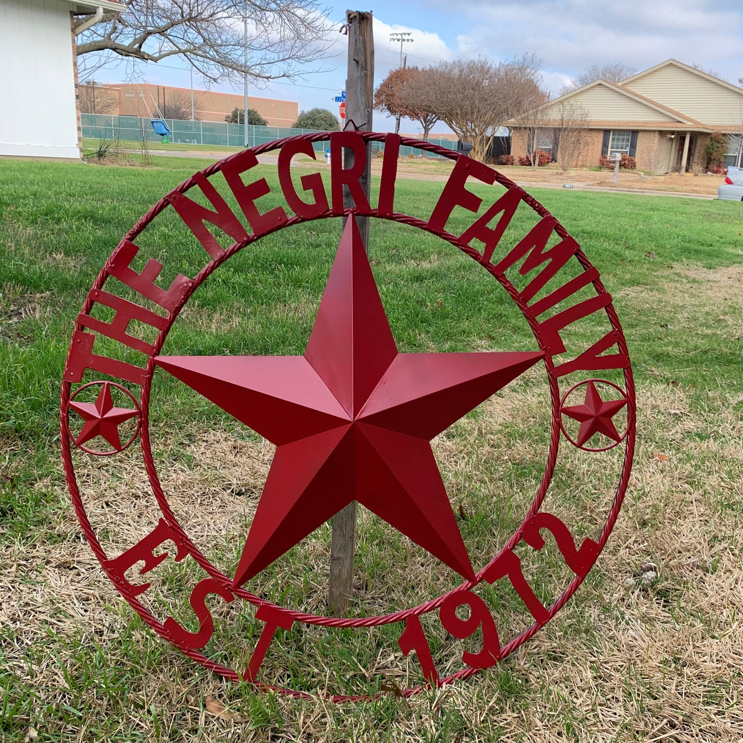 NEGRI FAMILY STYLE YOUR CUSTOM NAME STAR BARN STAR METAL LONE STAR WESTERN HOME DECOR RUSTIC BURGUNDY RED HANDMADE 24",32",36",50"