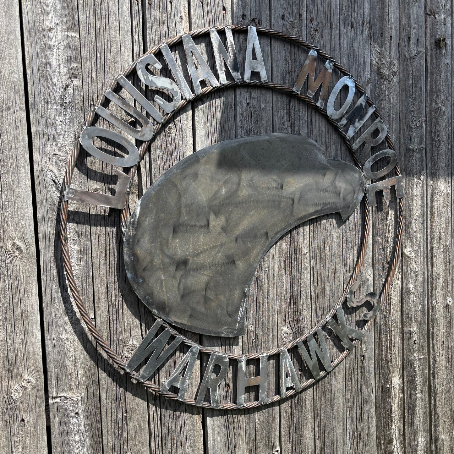 LOUISIANA MONROE WARHAWKS CUSTOM RAW METAL VINTAGE CRAFT TEAM SIGN HANDMADE 18",24",32"