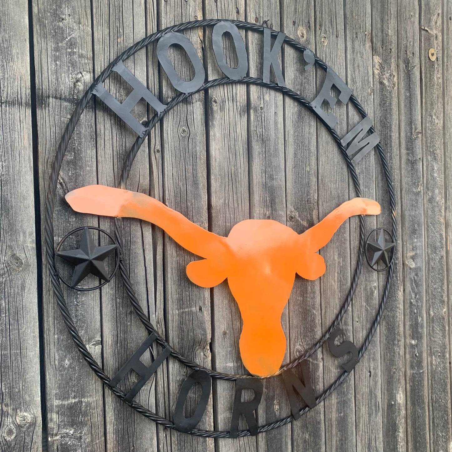 HOOKEM HORNS WITH LONE STAR TEXAS LONGHORNS HOOK EM METAL CUSTOM VINTAGE CRAFT WALL ART TEAM SIGN HANDMADE
