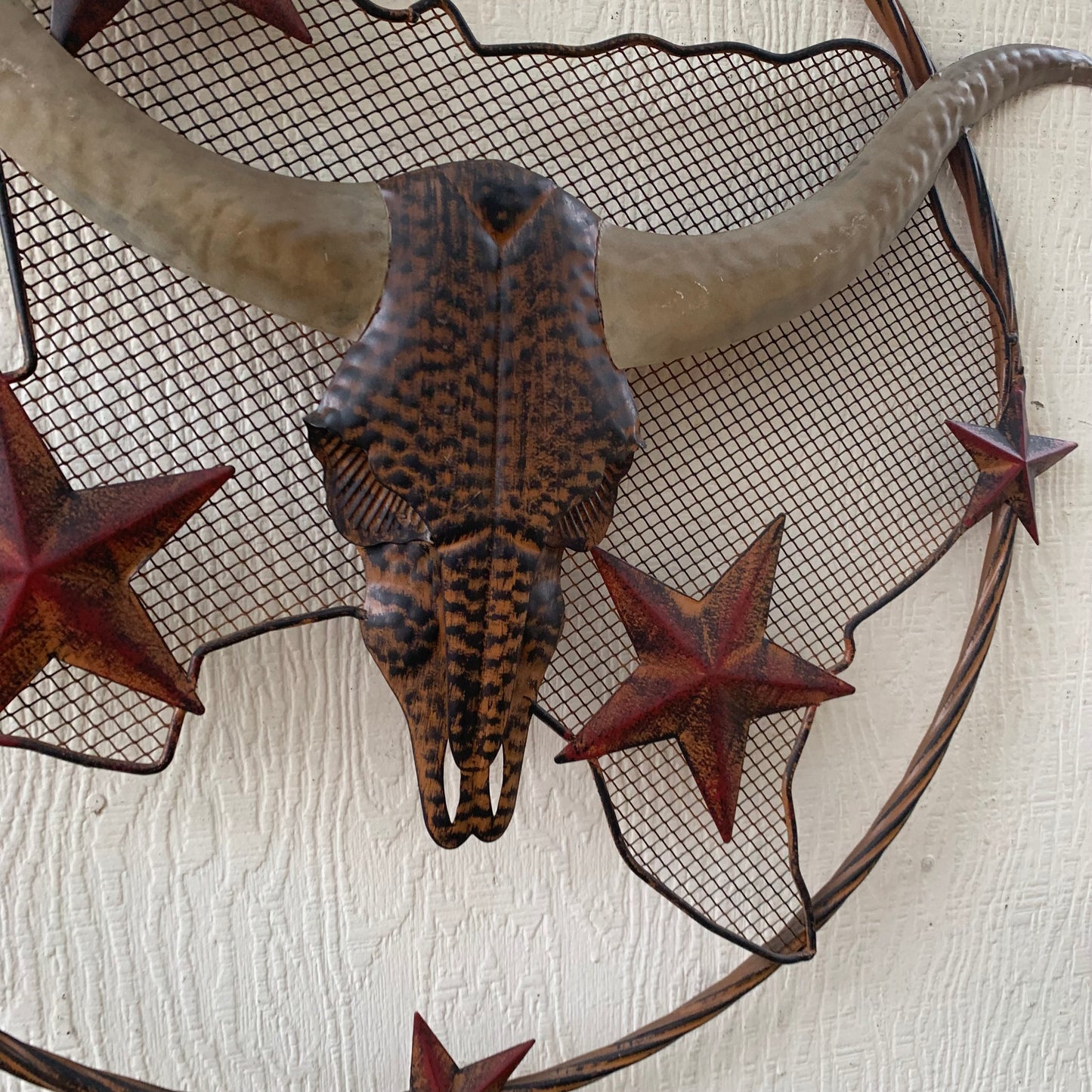 24" LONGHORNS & STARS METAL WALL ART SCULPTURE WESTERN HOME DECOR HANDMADE NEW