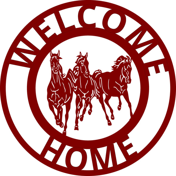 YOUR CUSTOM NAME RED HORSE WELCOME HOME LASERCUT SIGN METAL ART WITH TWISTED RING DESIGN WESTERN  HOME DECOR HANDMADEMETAL ANIMAL ART HOME WALL DECOR BRAND NEW #EH12719