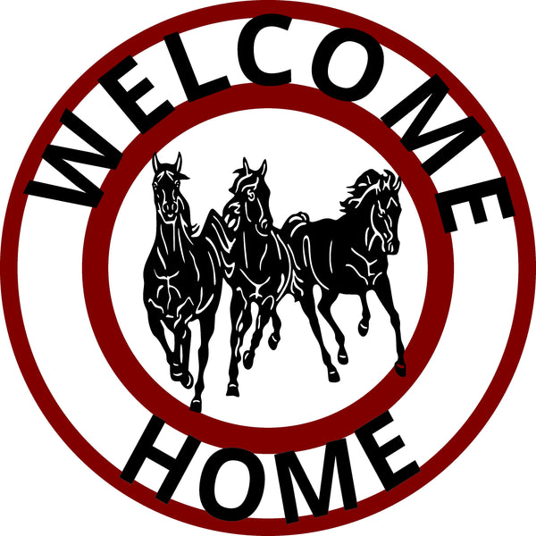 YOUR CUSTOM NAME RED HORSE WELCOME HOME LASERCUT SIGN METAL ART WITH TWISTED RING DESIGN WESTERN  HOME DECOR HANDMADEMETAL ANIMAL ART HOME WALL DECOR BRAND NEW #EH12719