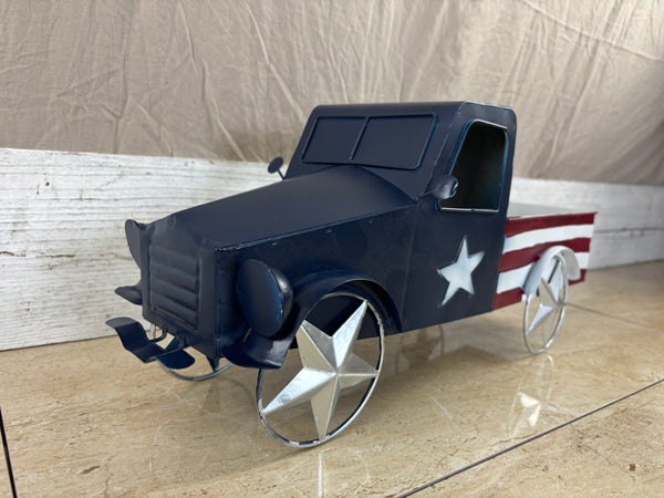 USA FLAG TRUCK 18" PICKUP TRUCK METAL ART FIGURINE VINTAGE WESTERN HOME DECOR HANDMADE  #EH12864