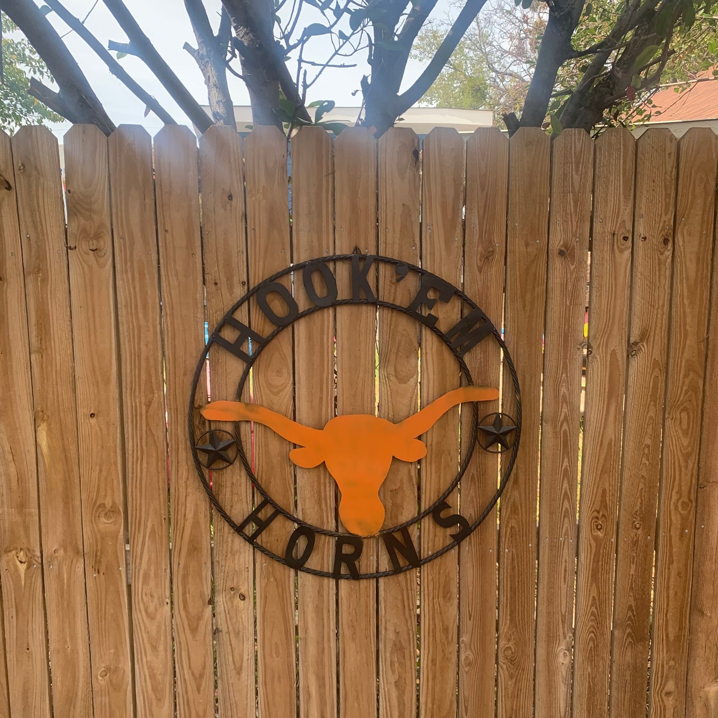 HOOKEM HORNS WITH LONE STAR TEXAS LONGHORNS HOOK EM METAL CUSTOM VINTAGE CRAFT WALL ART TEAM SIGN HANDMADE