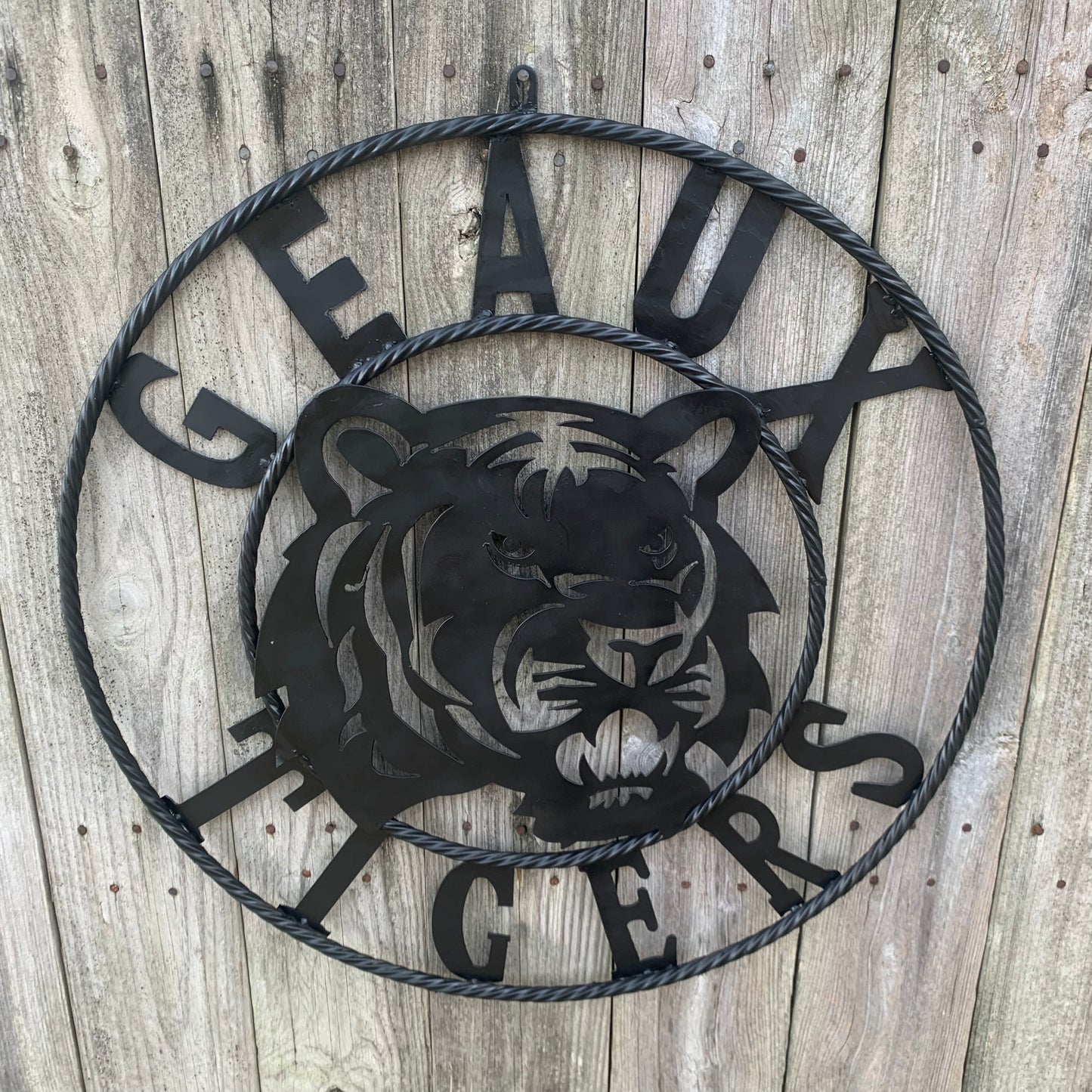 GEAUX TIGERS BLACK CUSTOM METAL VINTAGE CRAFT SIGN TEAM HANDMADE
