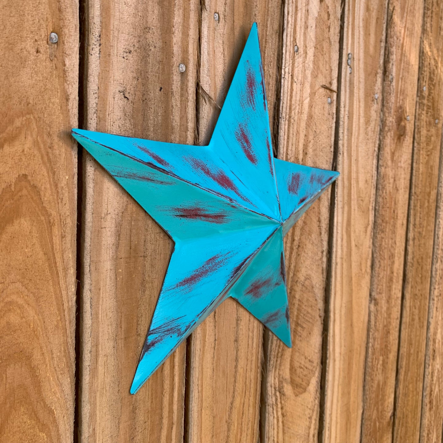 TURQUOISE DISTRESSED TWO TONE BARN STAR METAL ART WESTERN HOME DECOR HANDMADE NEW