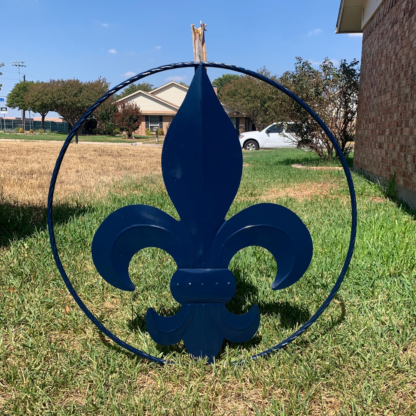 NAVY BLUE 24",36" FLEUR DE LIS METAL WALL ART SIGN WESTERN HOME DECOR HANDMADE NEW #EH10764