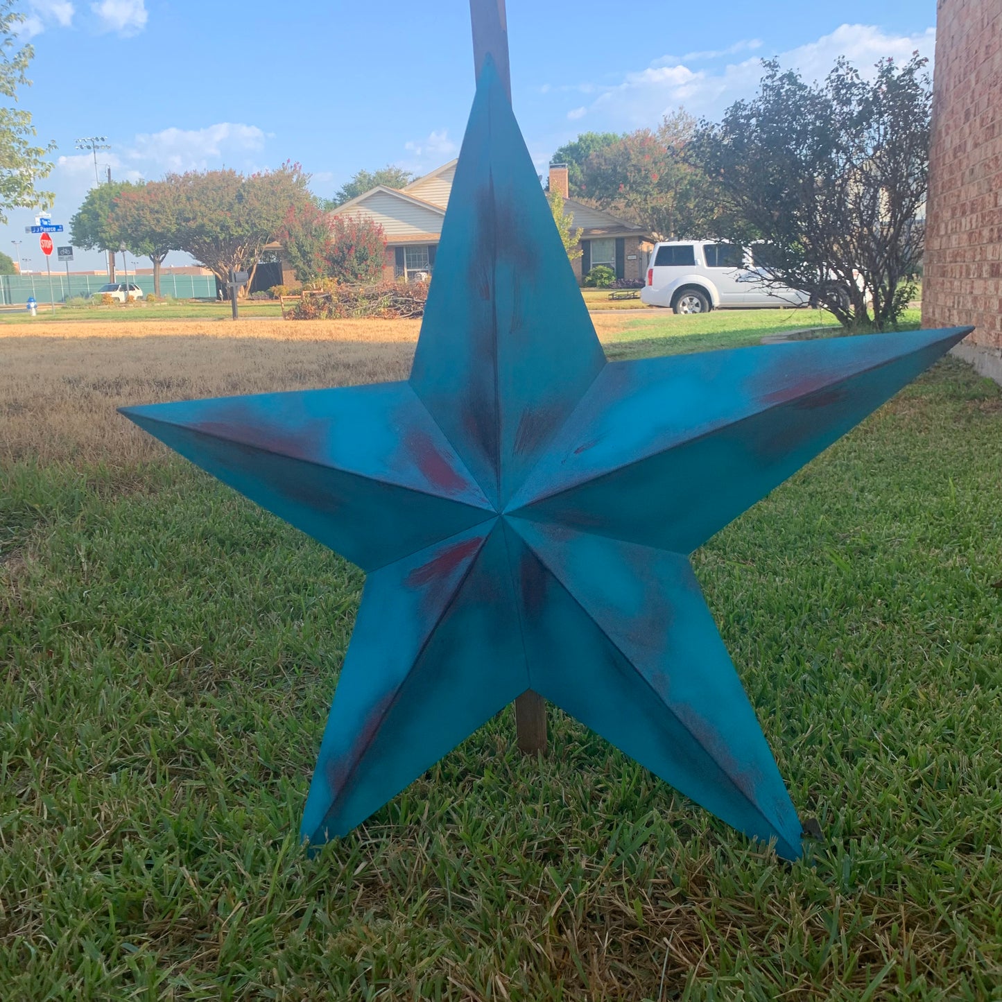 #EH10540 TURQUOISE DISTRESSED TWO TONE BARN STAR METAL ART WESTERN HOME DECOR HANDMADE NEW
