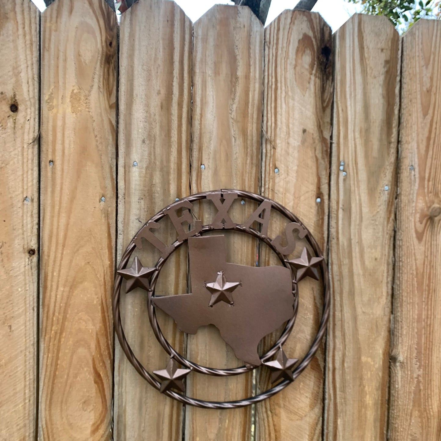12" STATE OF TEXAS MAP RUSTIC BRONZE TWISTED RING METAL SIGN WESTERN HOME DECOR HANDMADE NEW