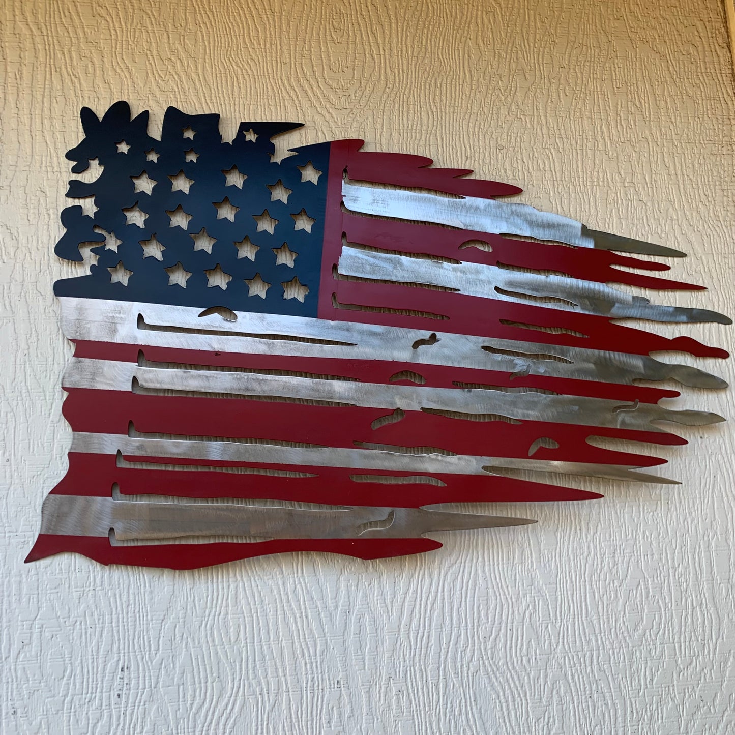 USA TATTERED AMERICAN FLAG METAL WALL ART WESTERN HOME DECOR HANDMADE NEW