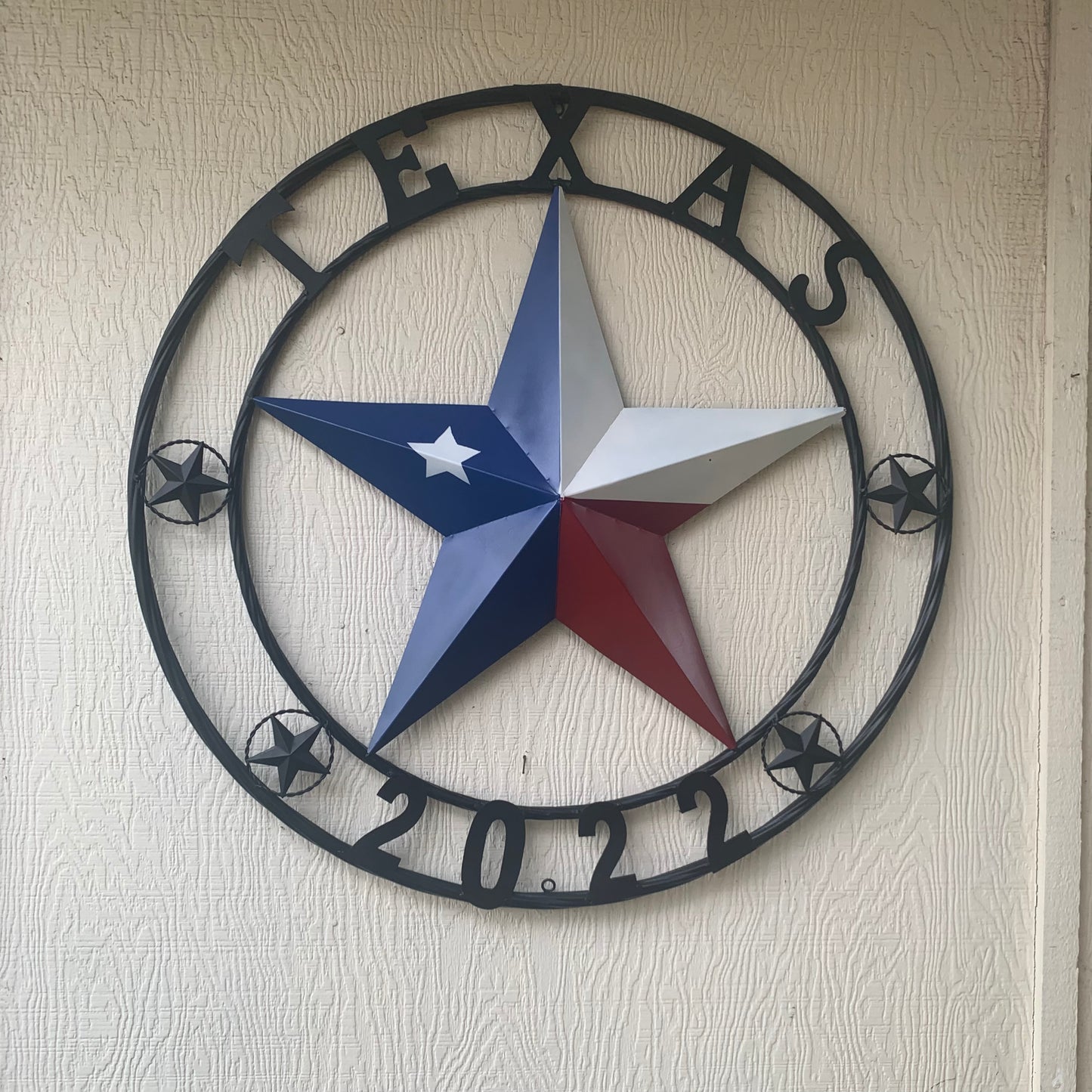 TEXAS 2022 STYLE CUSTOM NAME BARN STAR METAL LONESTAR 3d TWISTED BLACK ROPE RING WESTERN HOME DECOR   HANDMADE 24",32",36"