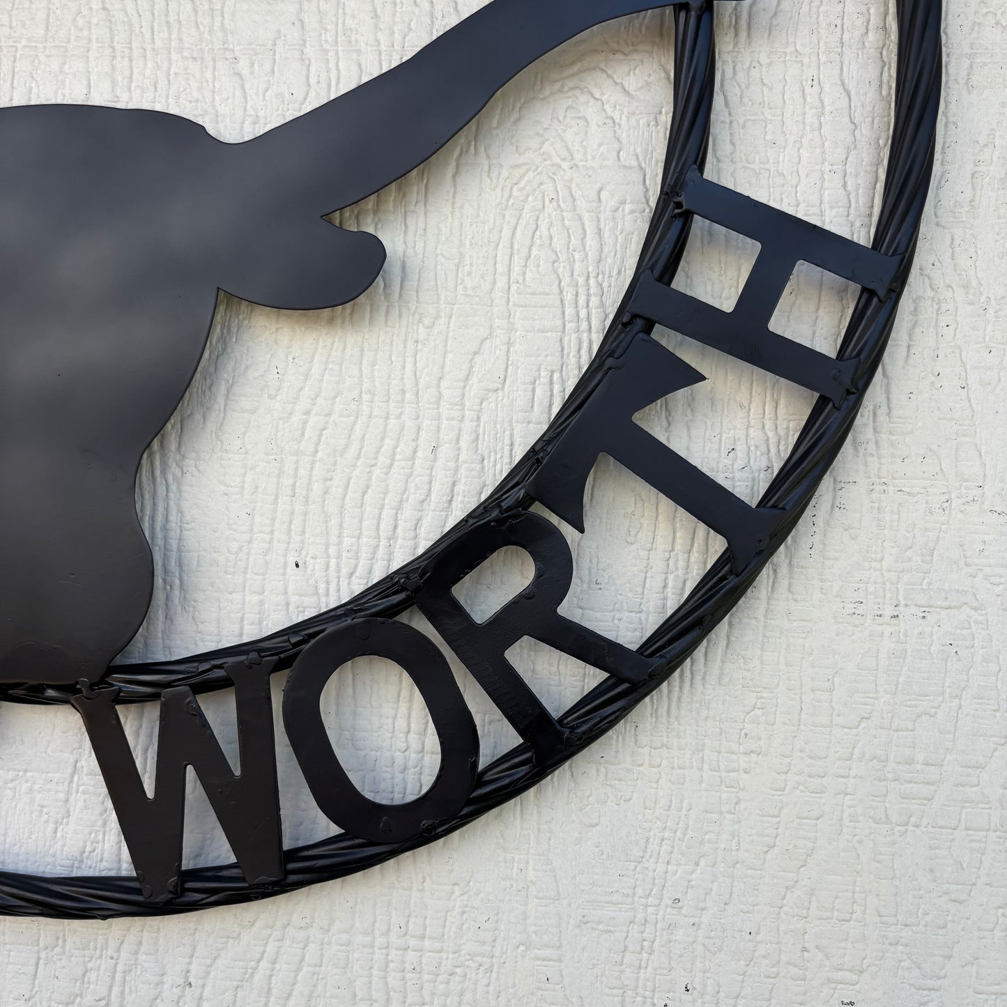 TEXAS FORT WORTH METAL SIGN LONGHORNS BLACK WESTERN HOME DECOR HANDMADE