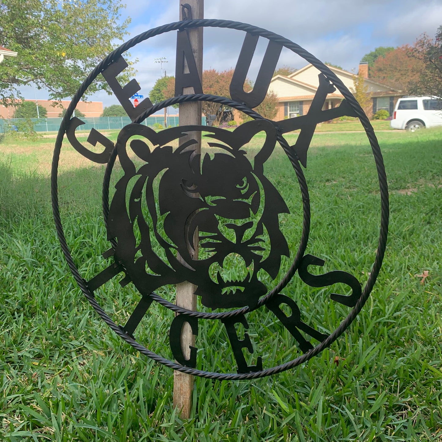 GEAUX TIGERS BLACK CUSTOM METAL VINTAGE CRAFT SIGN TEAM HANDMADE