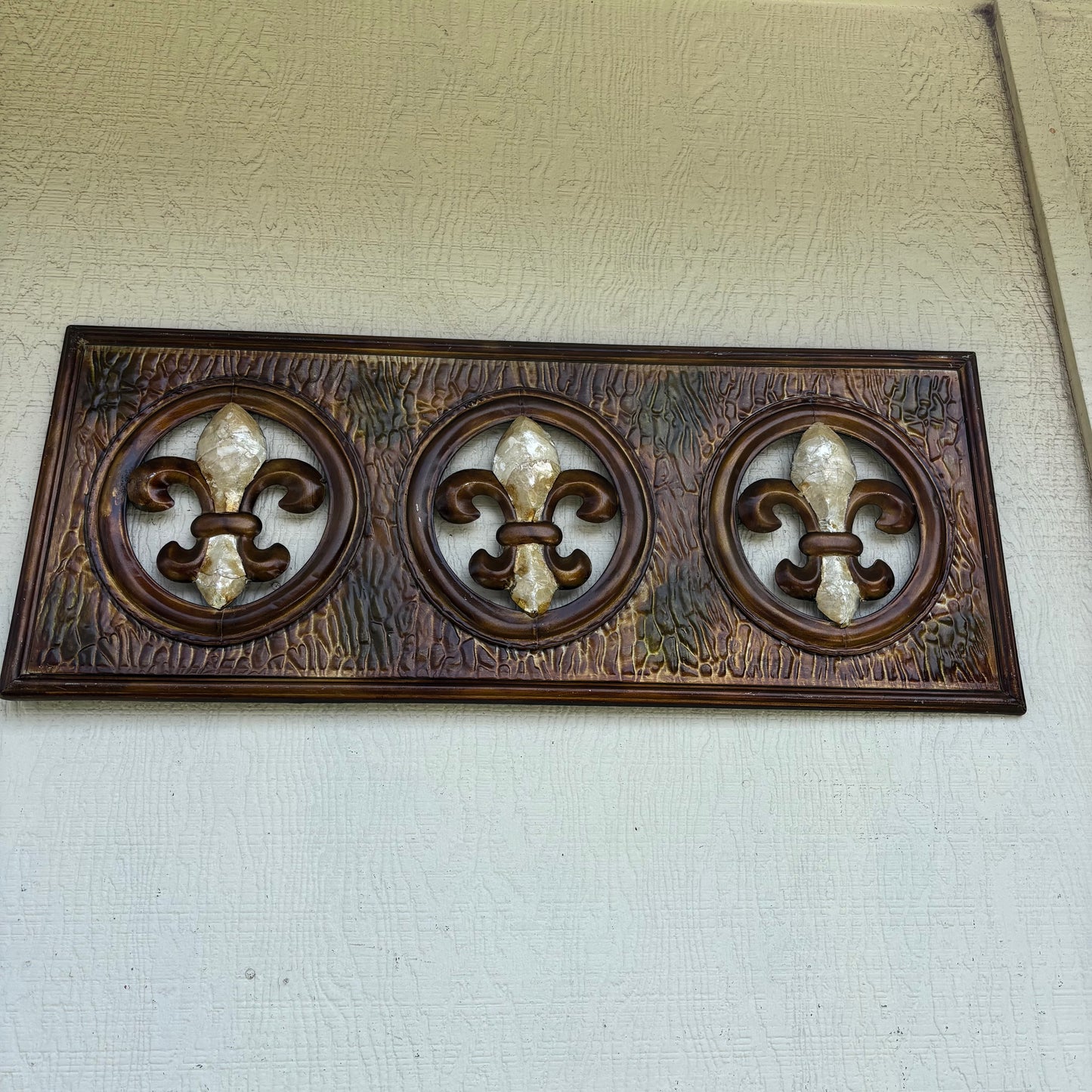 36" FLEUR DE LIS GOLD BROWN RECTANGLE WALL ART WESTERN METAL ART HANDMADE #EH13330