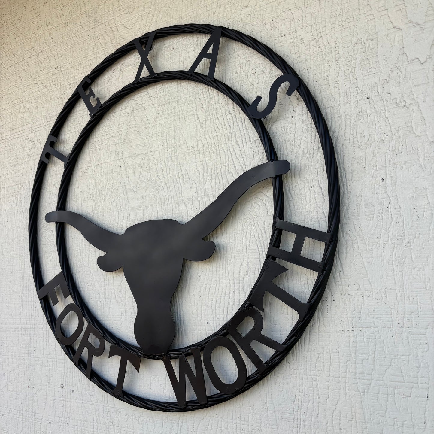 TEXAS FORT WORTH METAL SIGN LONGHORNS BLACK WESTERN HOME DECOR HANDMADE