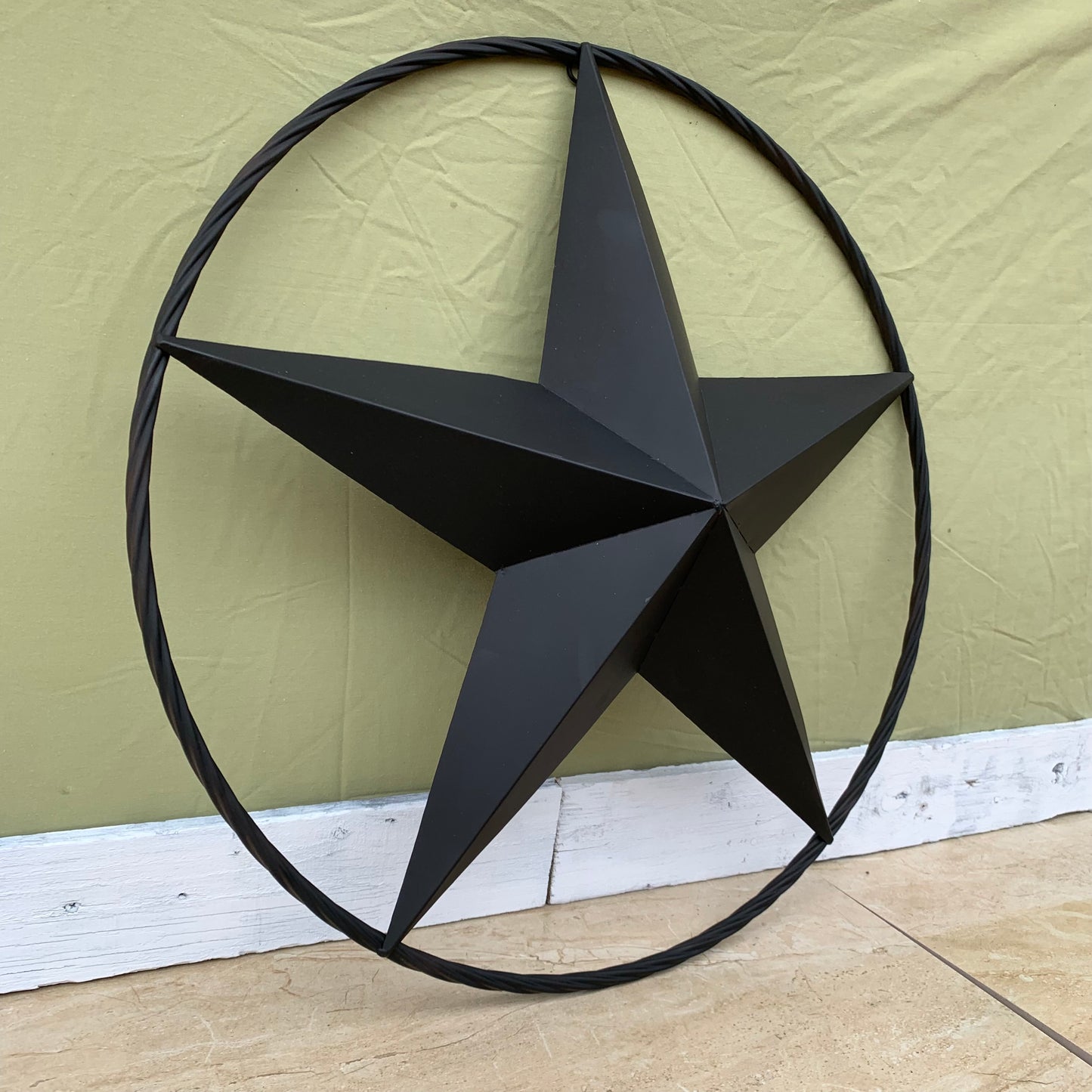 RUSTIC BLACK BARN STAR METAL LONE STAR 3d TWISTED ROPE RING WESTERN HOME DECOR HANDMADE NEW 12",16",24",32",36"-#EH10608