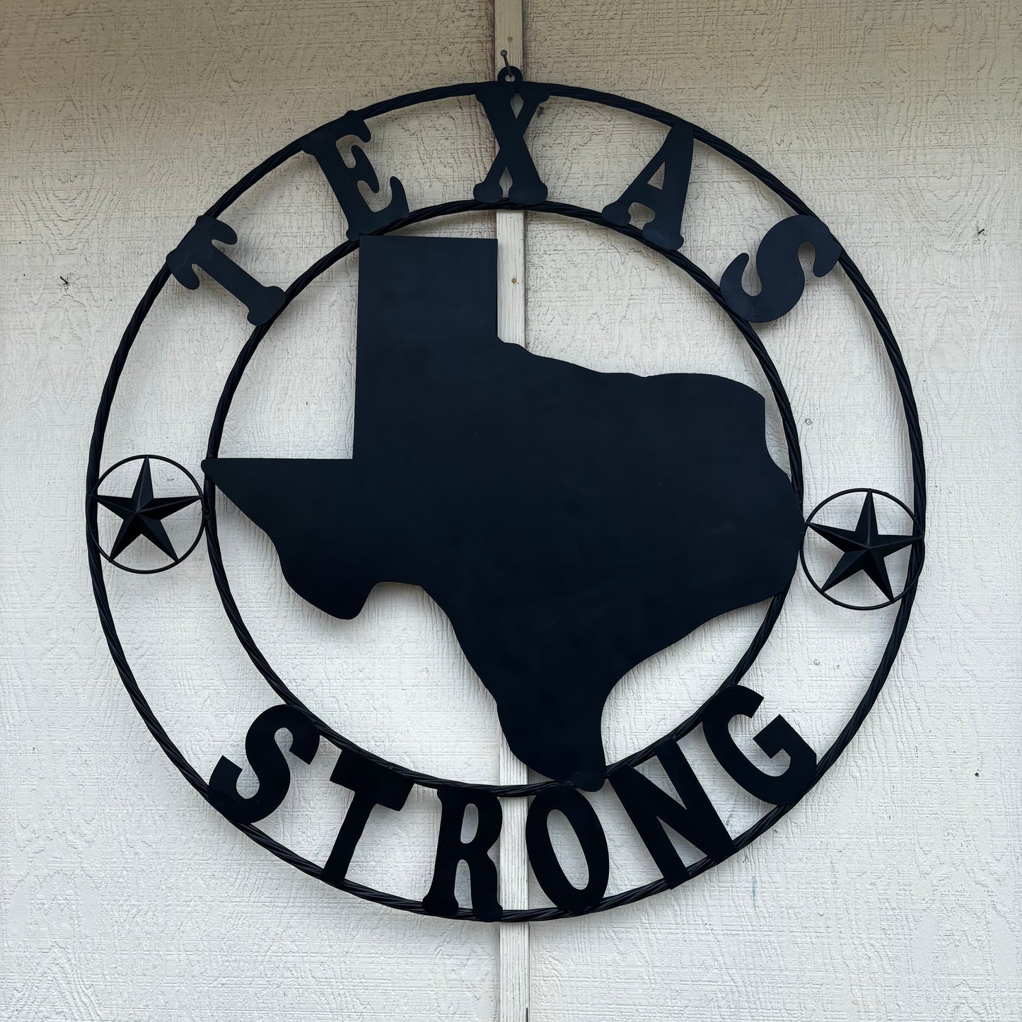 TEXAS STRONG BLACK METAL SIGN WESTERN HOME DECOR HANDMADE