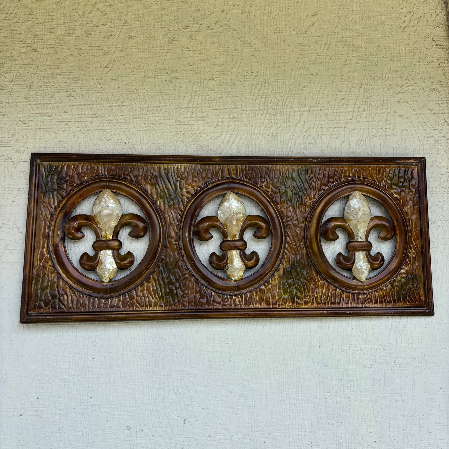 36" FLEUR DE LIS GOLD BROWN RECTANGLE WALL ART WESTERN METAL ART HANDMADE #EH13330