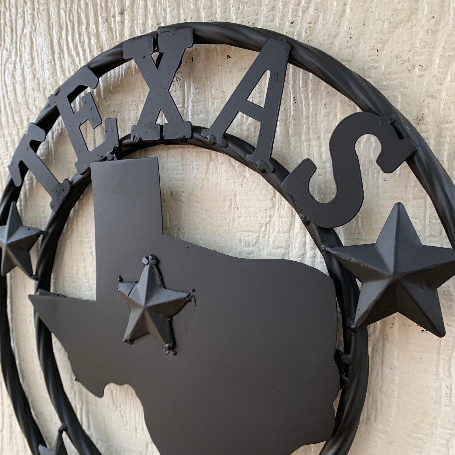 12" STATE OF TEXAS MAP RUSTIC BLACK TWISTED RING METAL SIGN WESTERN HOME DECOR HANDMADE NEW