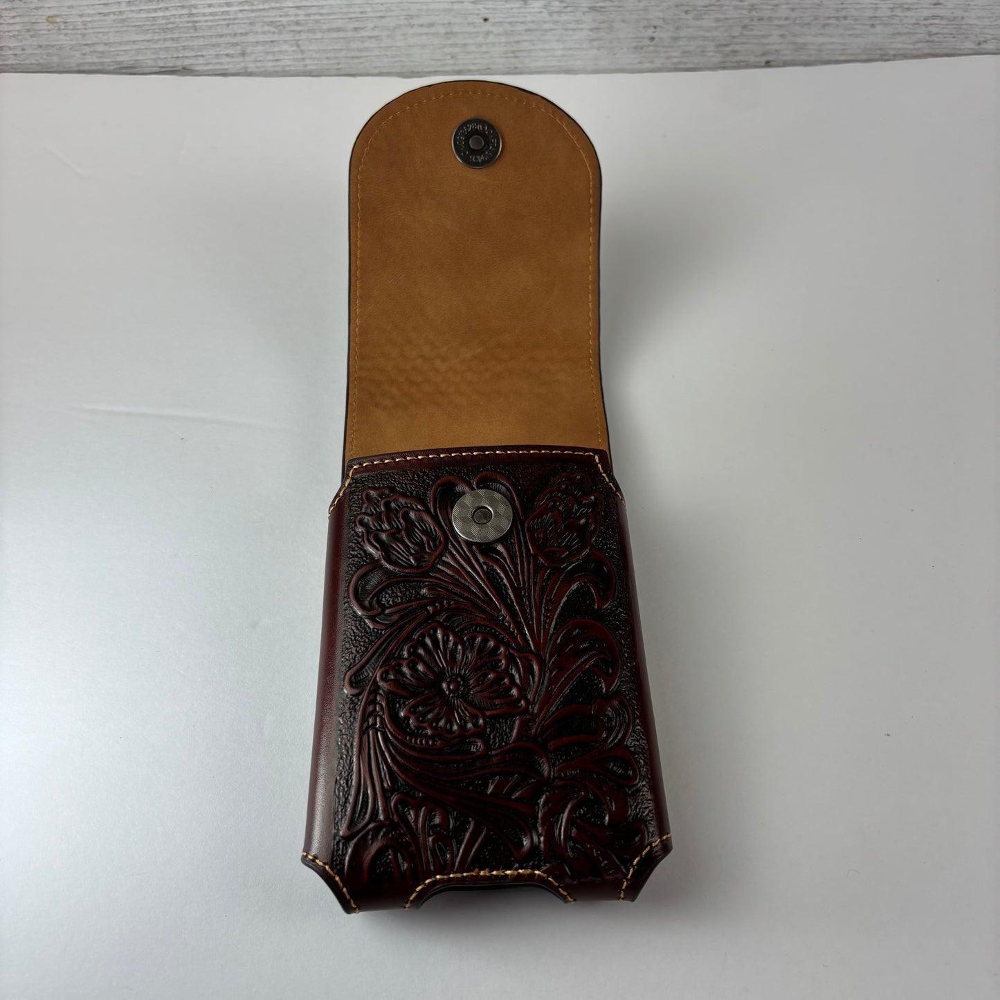 7" PLAIN FLORAL LEATHER HOLSTER BROWN STAR POUCH EXTRA LARGE  BELT LOOP CELL PHONE CASE UNIVERSAL OVERSIZE