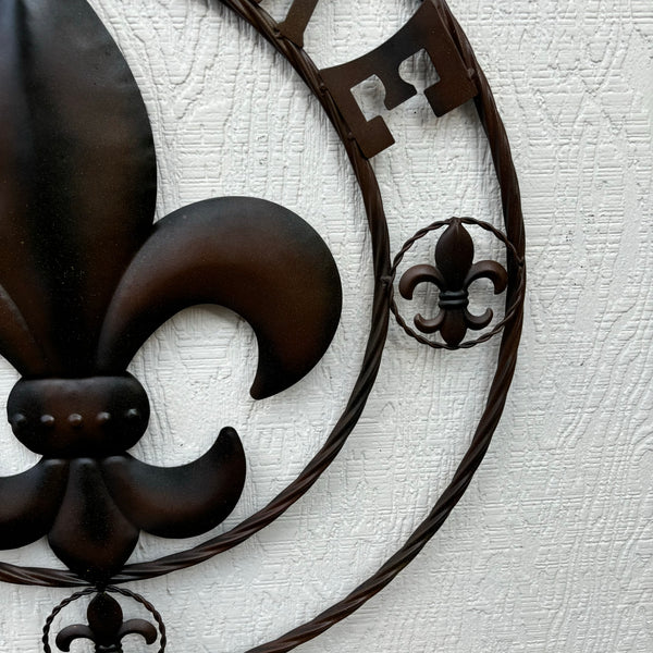 24" WELCOME FLEUR DE LIS METAL WALL ART WESTERN HOME DECOR BROWN NEW #EH11997