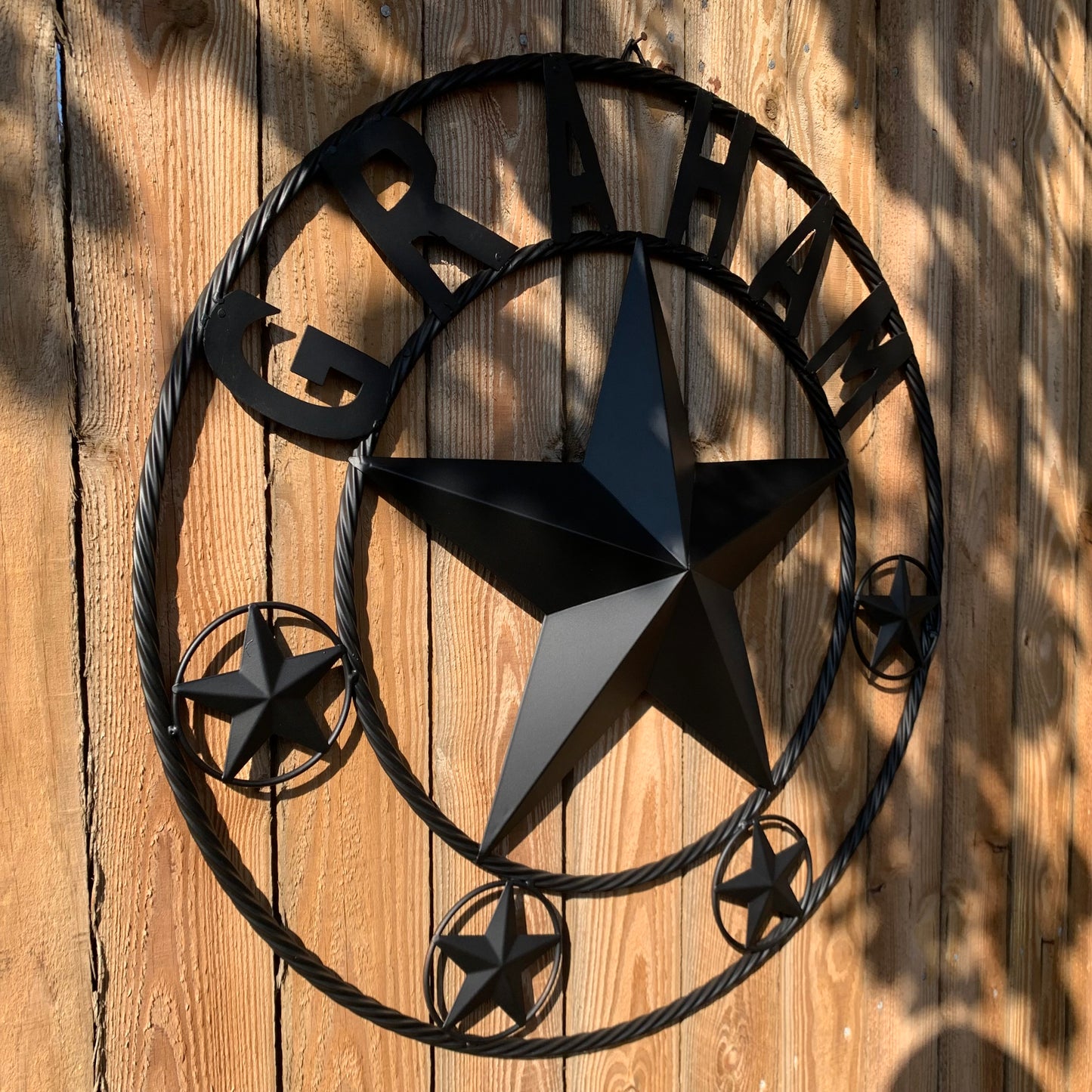 GRAHAM STYLE YOUR CUSTOM NAME STAR BARN STAR METAL LONE STAR WESTERN HOME DECOR RUSTIC BLACK HANDMADE 24",32",36",50"