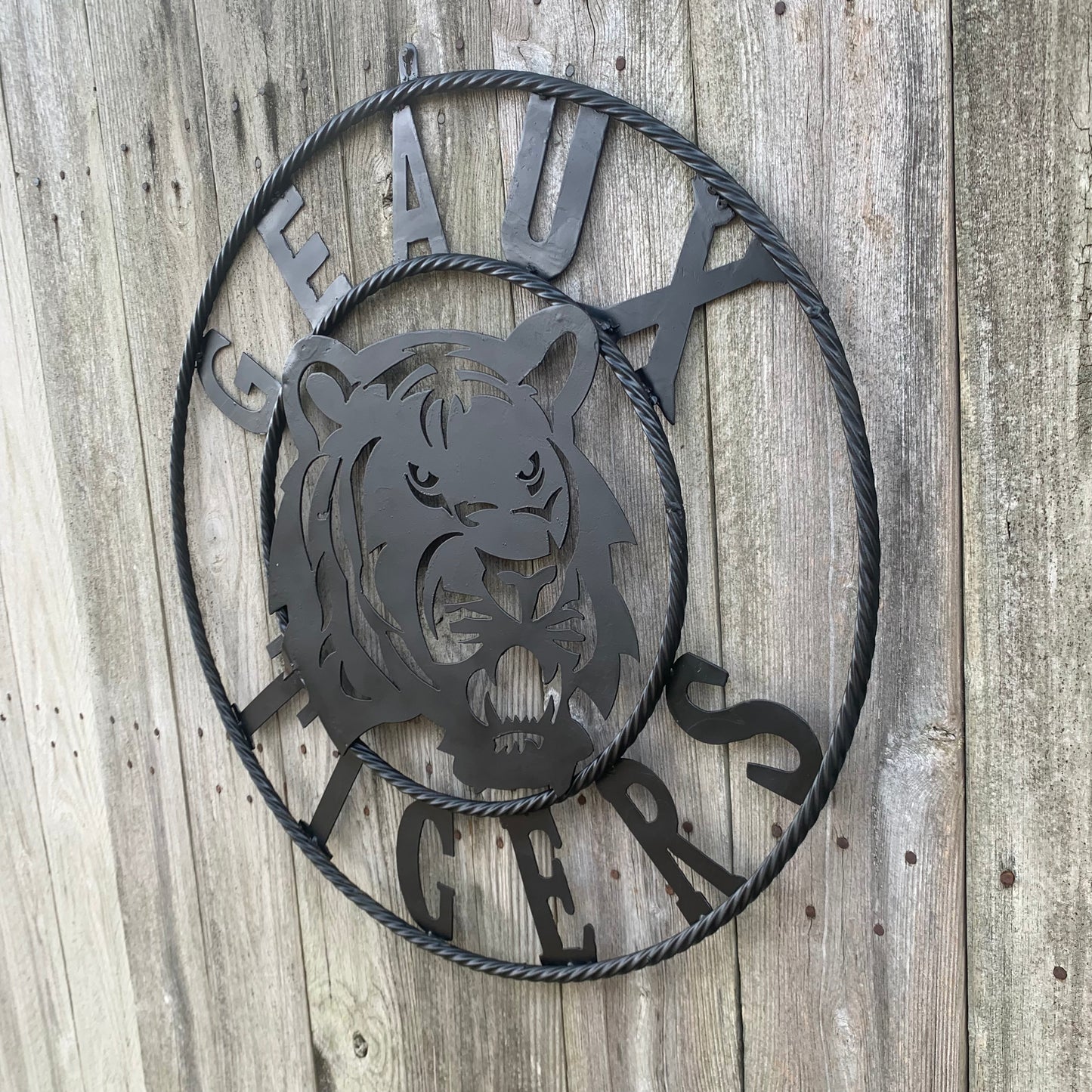 GEAUX TIGERS BLACK CUSTOM METAL VINTAGE CRAFT SIGN TEAM HANDMADE