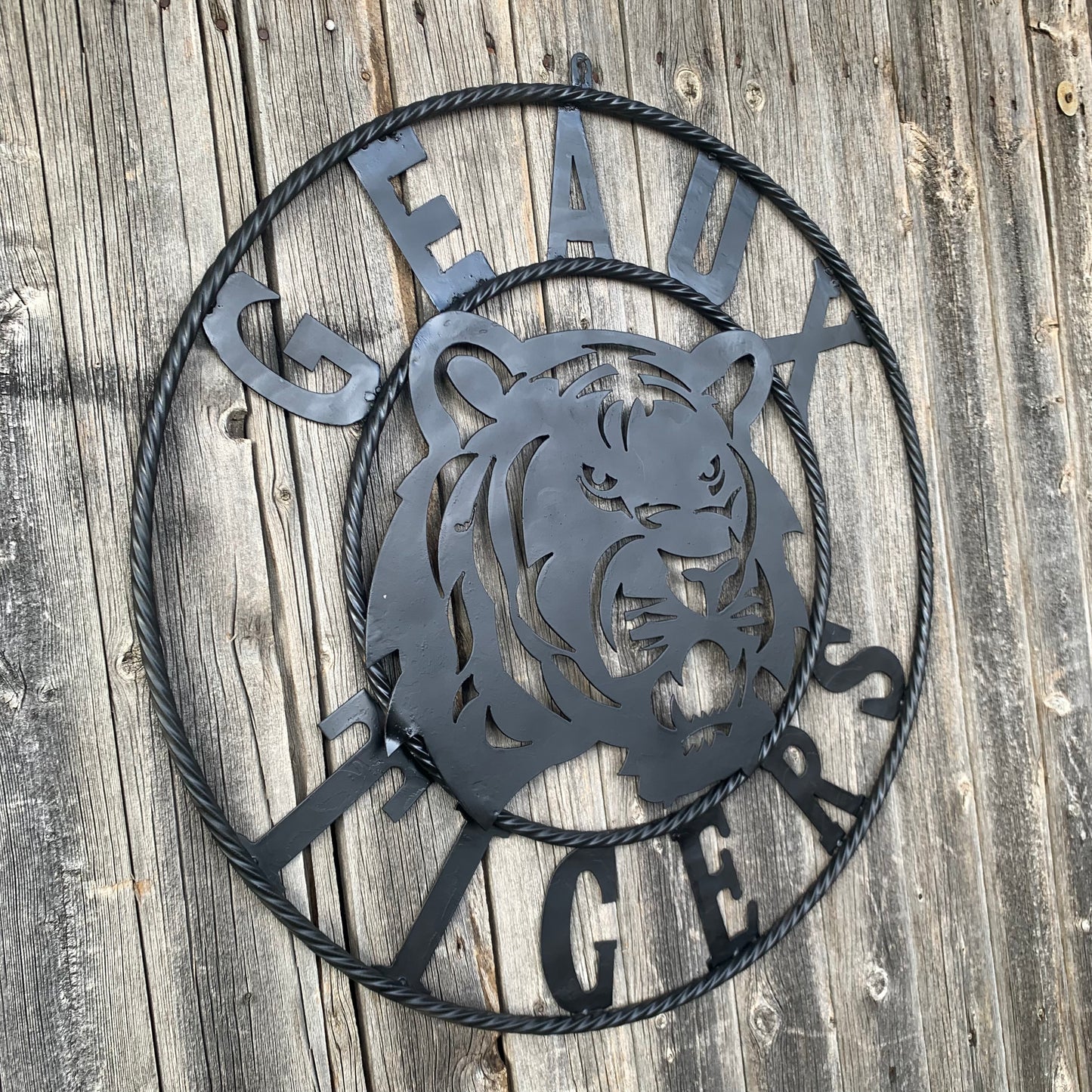 GEAUX TIGERS BLACK CUSTOM METAL VINTAGE CRAFT SIGN TEAM HANDMADE