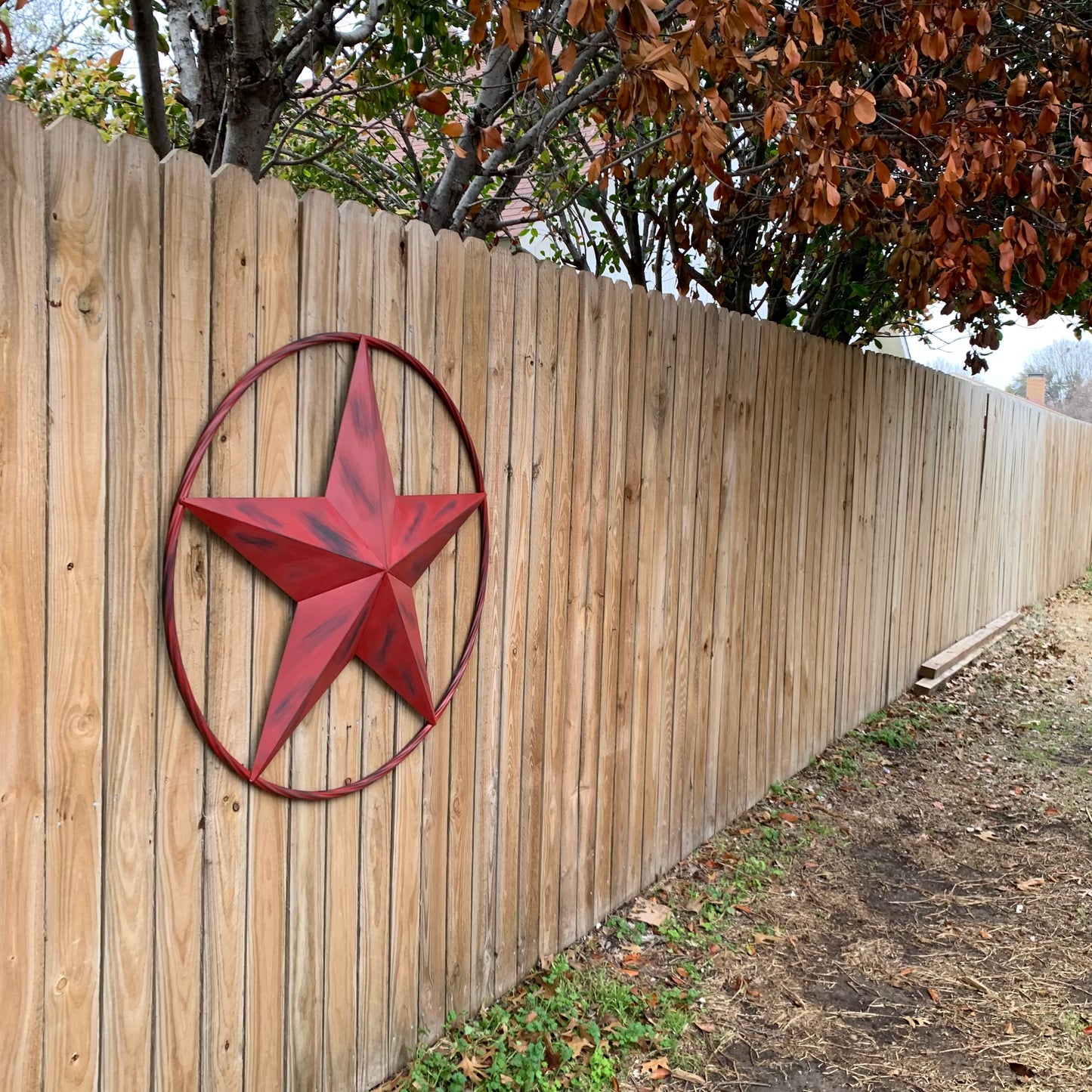 RED DISTRESSED STAR TWO TONE TEXTURE BARN STAR METAL LONESTAR TWISTED ROPE RING WESTERN HOME DECOR HANDMADE NEW #EH12958