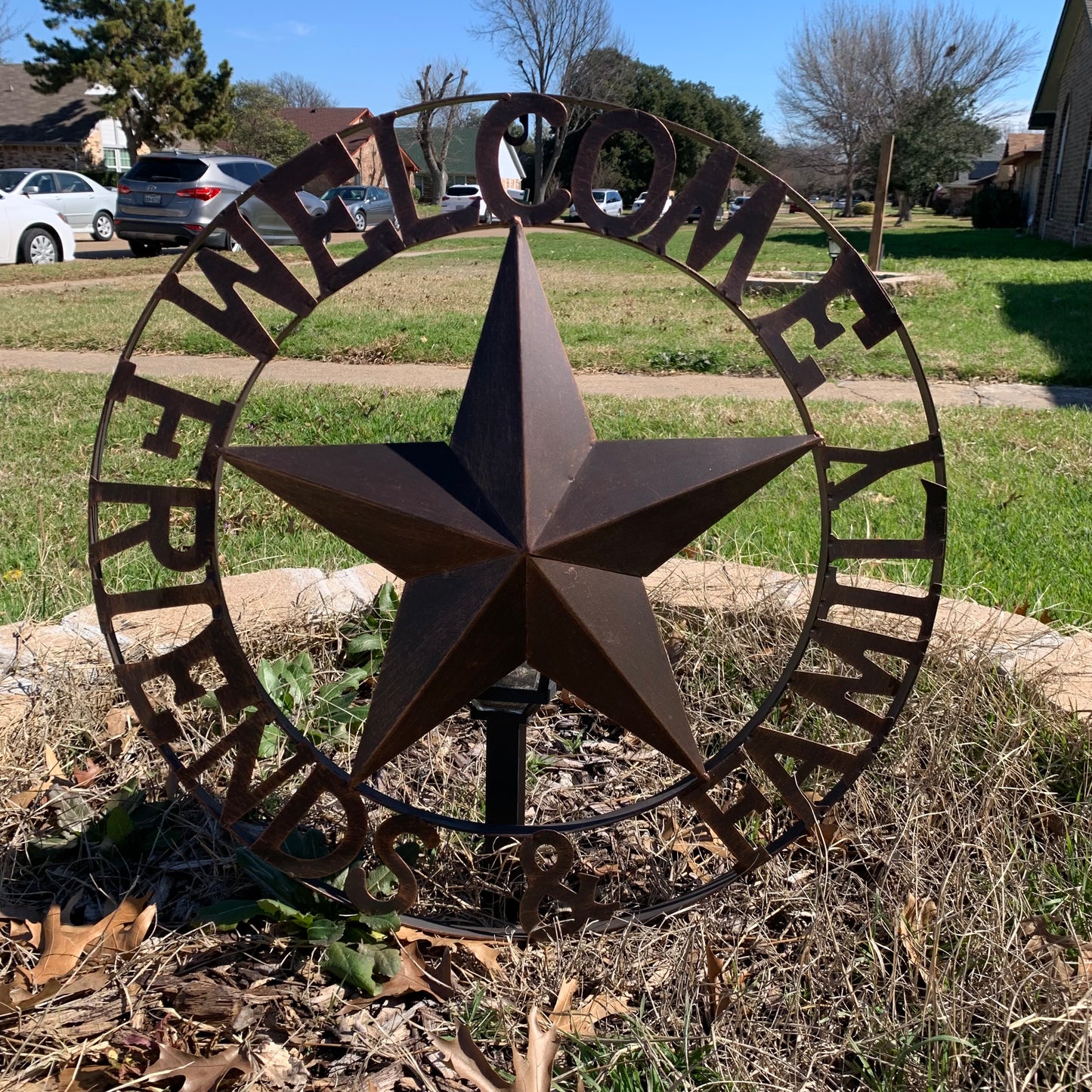 WELCOME FRIENDS FAMILY BARN METAL STAR WALL ART BRONZE WESTERN HOME DECOR HANDMADE NEW #EH13339