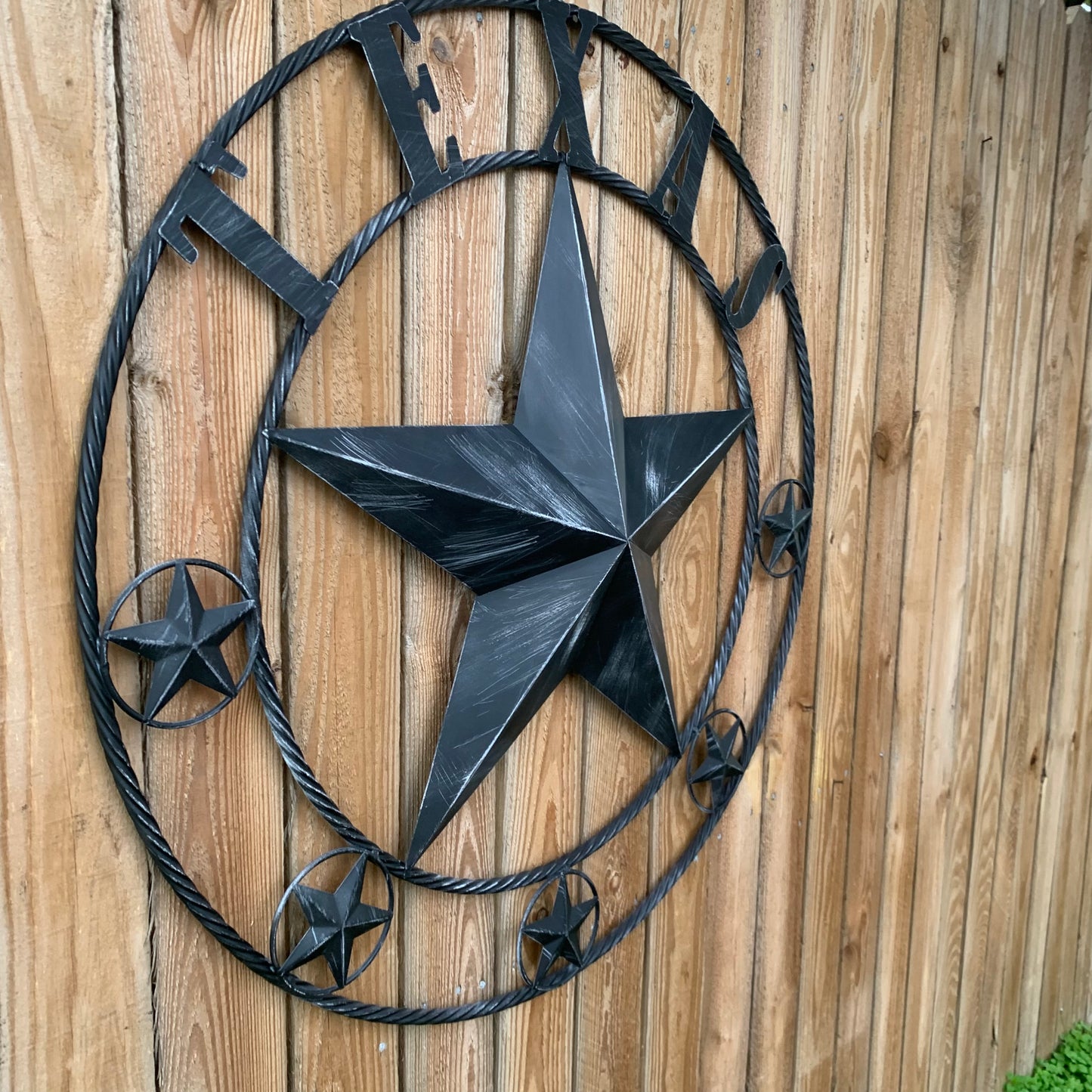 TEXAS BLACK DISTRESSED STAR TWO TONE TEXTURE BARN STAR METAL LONESTAR TWISTED ROPE RING WESTERN HOME DECOR HANDMADE NEW