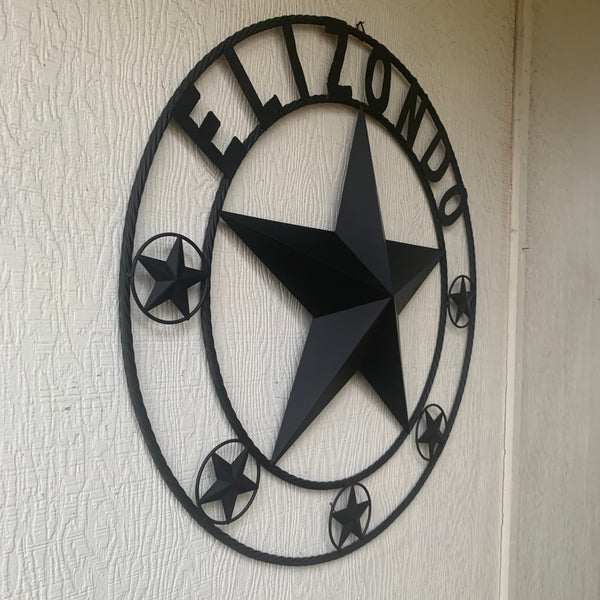 ELIZONDO STYLE CUSTOM NAME STAR BARN METAL STAR 3d TWISTED ROPE RING WESTERN HOME DECOR RUSTIC BLACK HANDMADE 24",32",36",50"