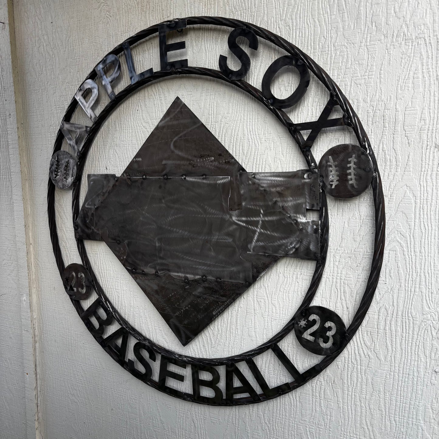 APPLE SOX BASEBALL CUSTOM METAL VINTAGE CRAFT SIGN TEAM NAVY BLUE WHITE RED HANDMADE