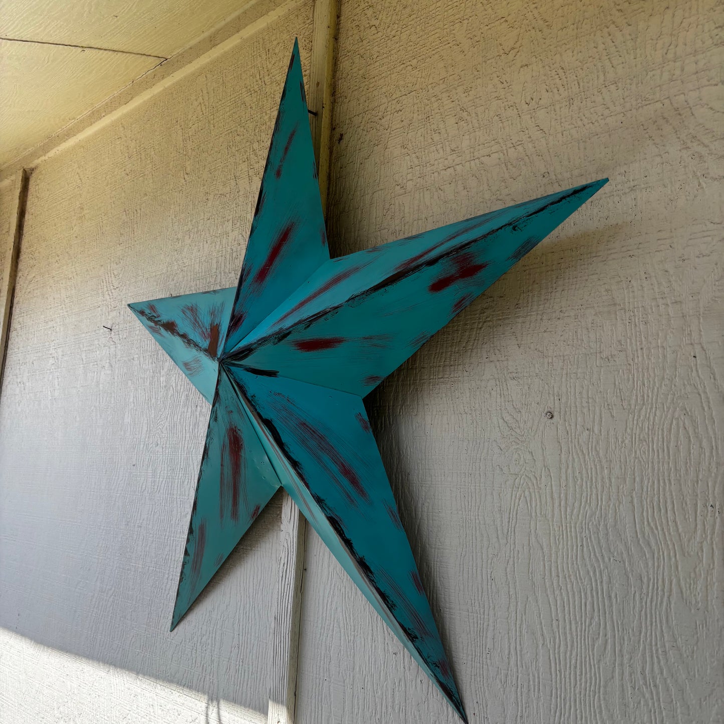 TURQUOISE DISTRESSED TWO TONE BARN STAR METAL ART WESTERN HOME DECOR HANDMADE