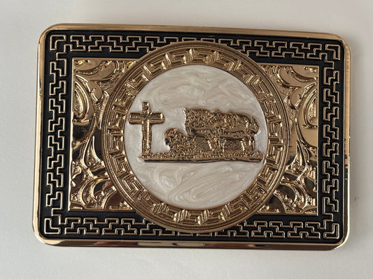 COWBOY PRAYER BELT BUCKLE GOLD WESTERN METAL BUCKLE FASHION ART 4.5" X 3.5"  #EH13230