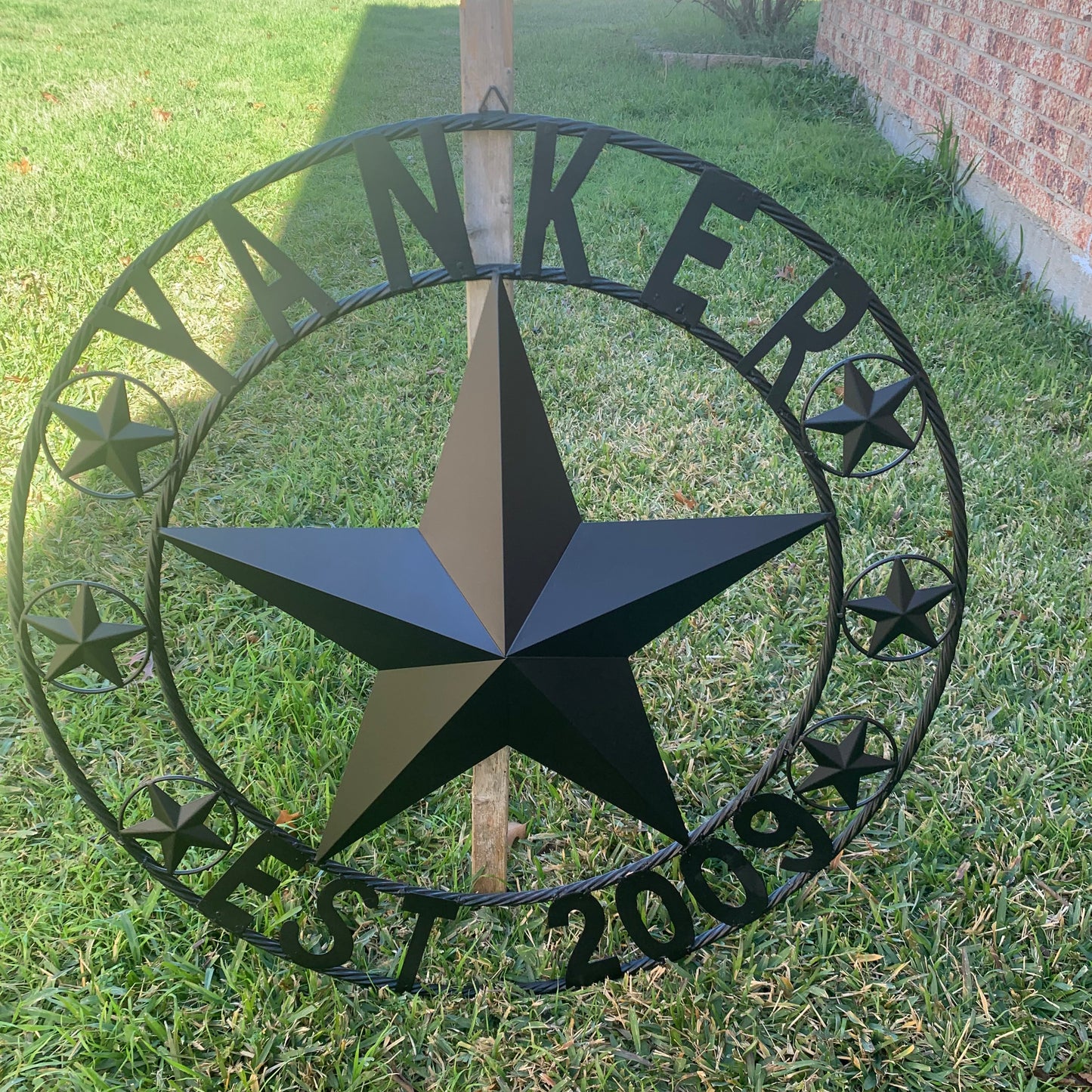 YANKER STYLE CUSTOM NAME STAR BARN METAL STAR 3d TWISTED ROPE RING WESTERN HOME DECOR RUSTIC BLACK HANDMADE 24",32",36",50"