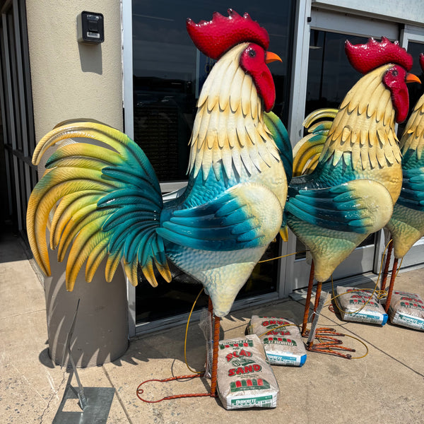 RUSTIC ROOSTER 6 FOOT CHICKEN GARDEN ANIMAL SCULPTURE METAL DECOR HANDMADE