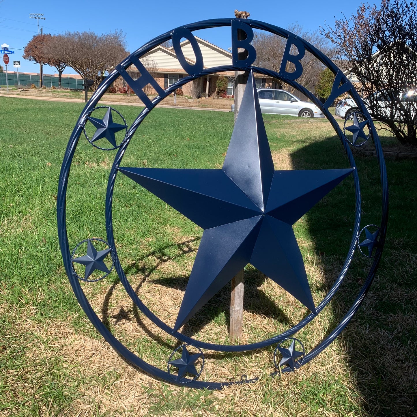HOBBY STYLE CUSTOM NAME STAR BARN METAL STAR 3d TWISTED ROPE RING WESTERN HOME DECOR RUSTIC NAVY BLUE HANDMADE 24",32",36",50"