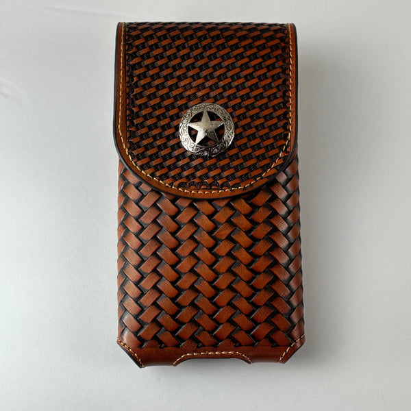 7" LONE STAR LEATHER HOLSTER TAN BROWN STAR POUCH EXTRA LARGE  BELT LOOP CELL PHONE CASE UNIVERSAL OVERSIZE #EH12702